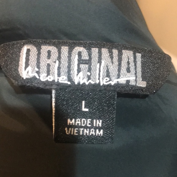 Nicole Miller Original Green Asymmetrical Quilted Vest Snap Closure Pockets-L - Picture 8 of 10